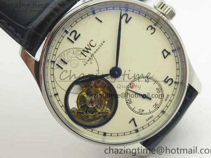 MIROTIME 0111 Cozy Portuguese Tourbillon IW5463 SS ZF Best Edition White Dial Blue Hands on Blue Leather Strap 7172